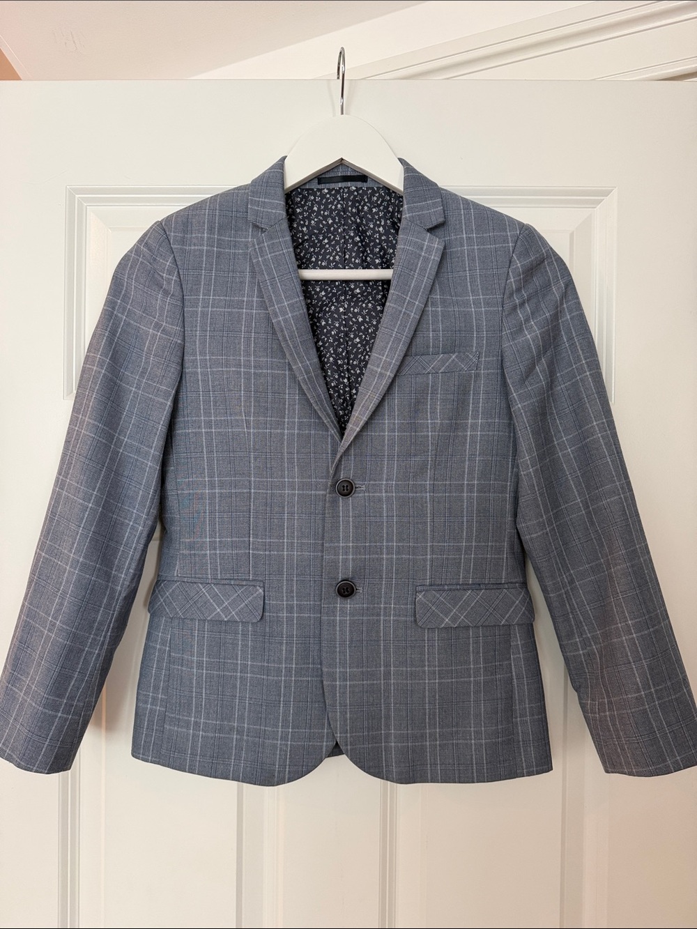 Next Boys Blue/ Gray Windowpane Blazer - Classic Two-Button Suit Jacket
